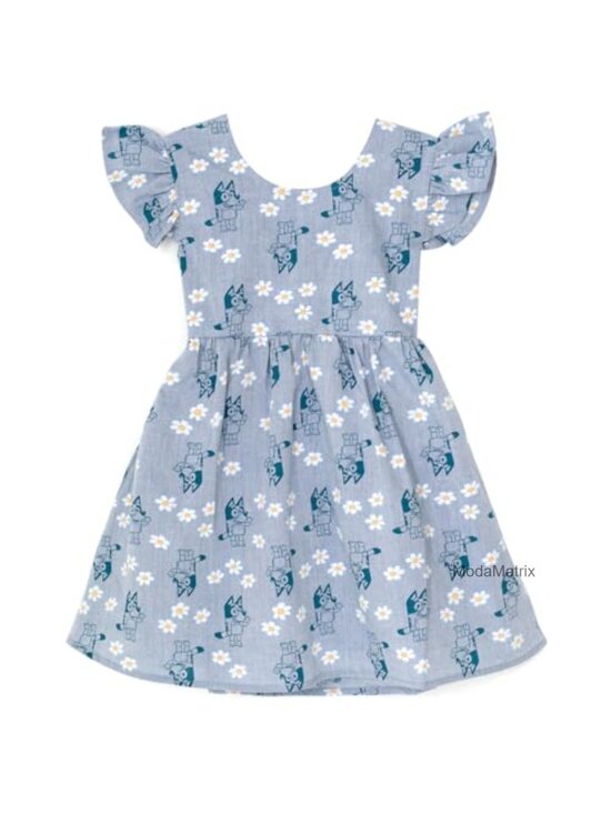Other - Bluey Floral Chambray Skater Dress, Short Sleeve, Pull-On, Kids